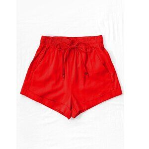 Red Linen Waistband Shorts with String Tie